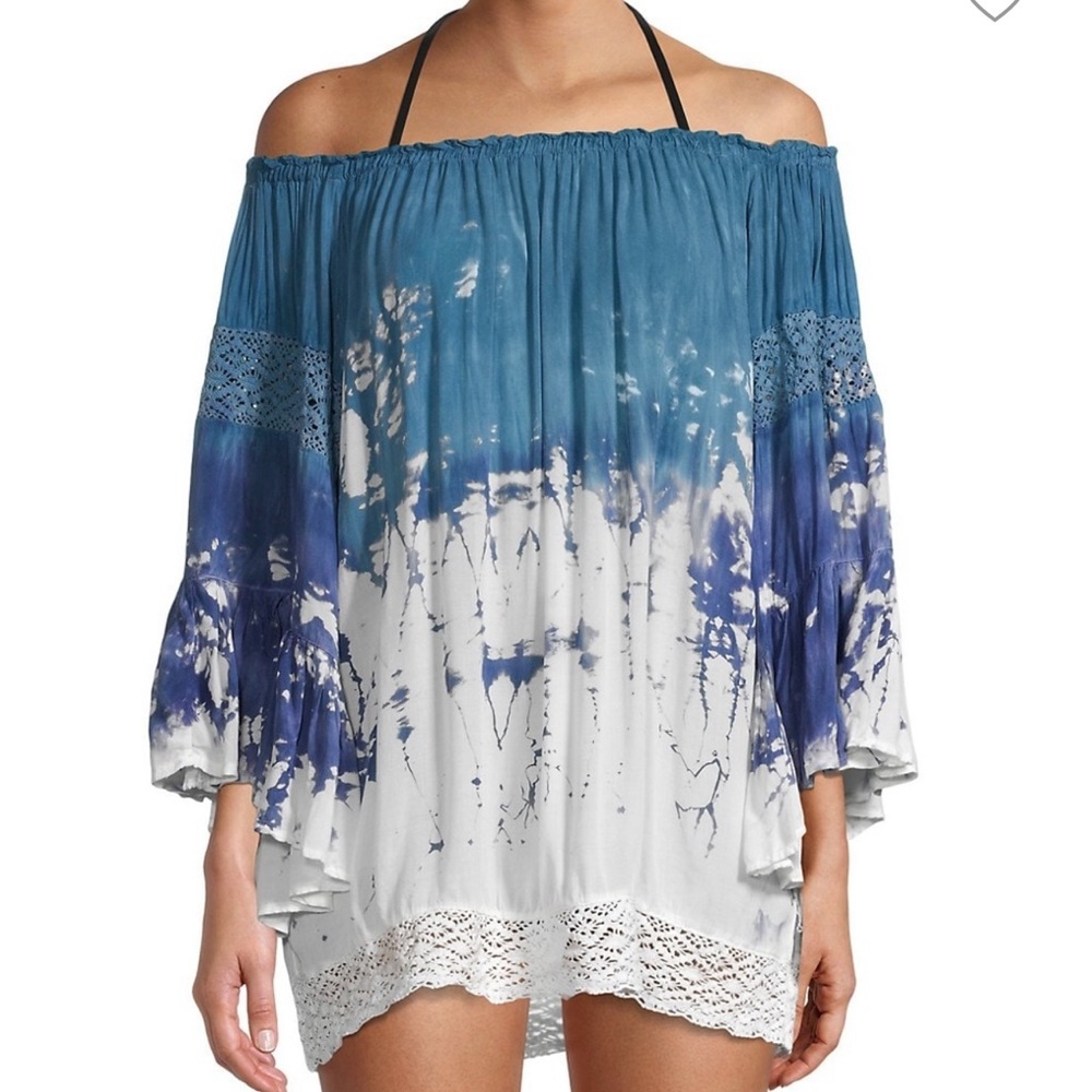 SURF GYPSY Tie Dye Ruffle Crochet- Sleeve Boho Top